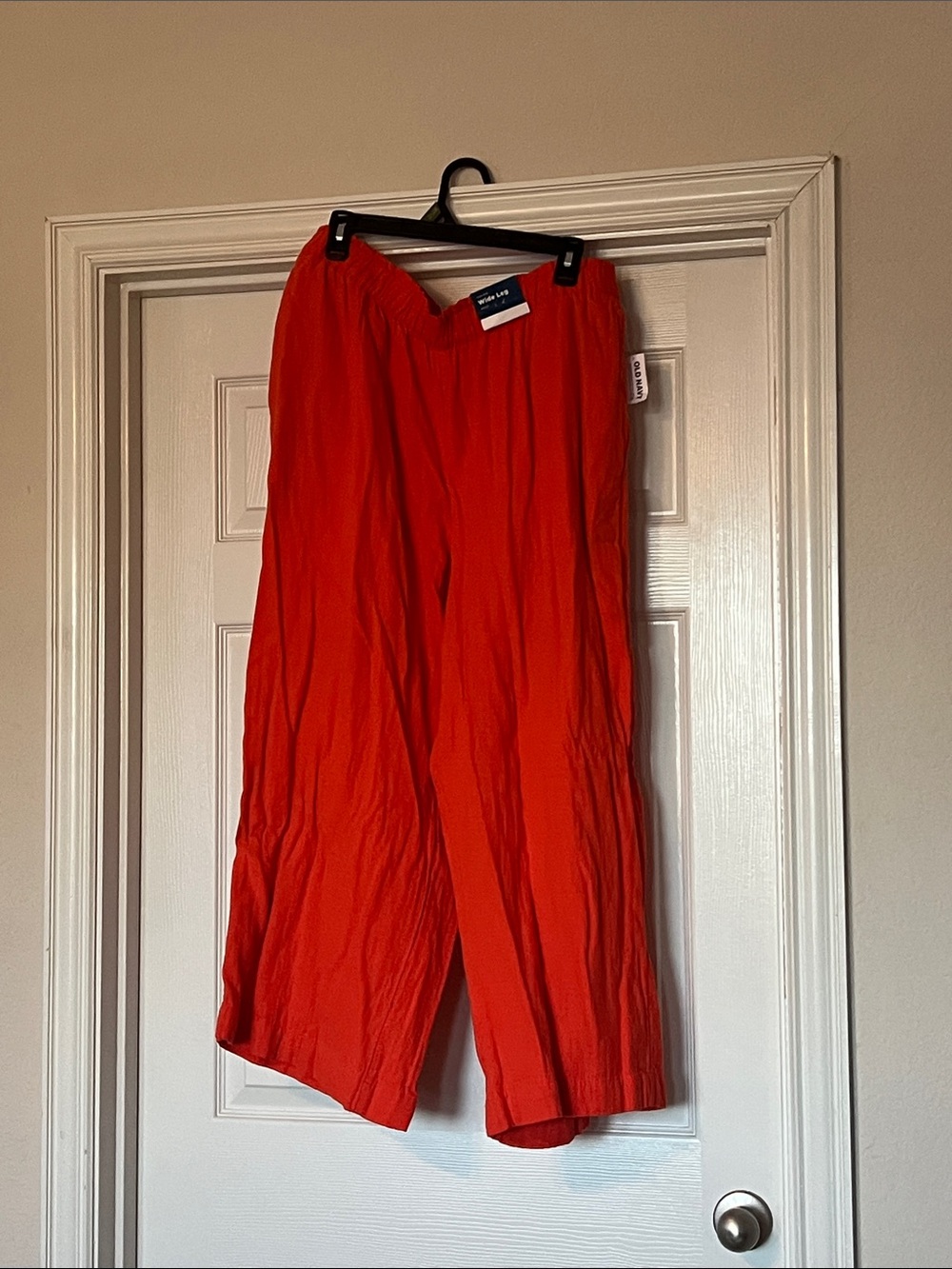 Orange red wide leg linen Casual Pants